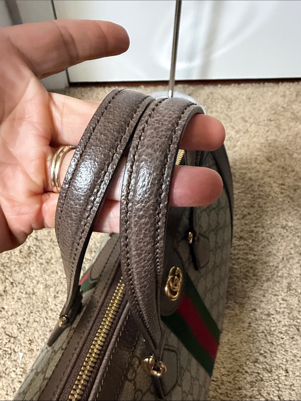 Gucci Brown GG Supreme Tote with Green and Red Web Stripe - Picture 6 of 10